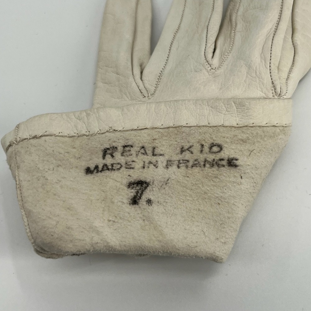 Vtg White Kid Leather Driving Gloves Womens 7 Short Wrist Dress Tea Party Femme - Picture 3 of 6